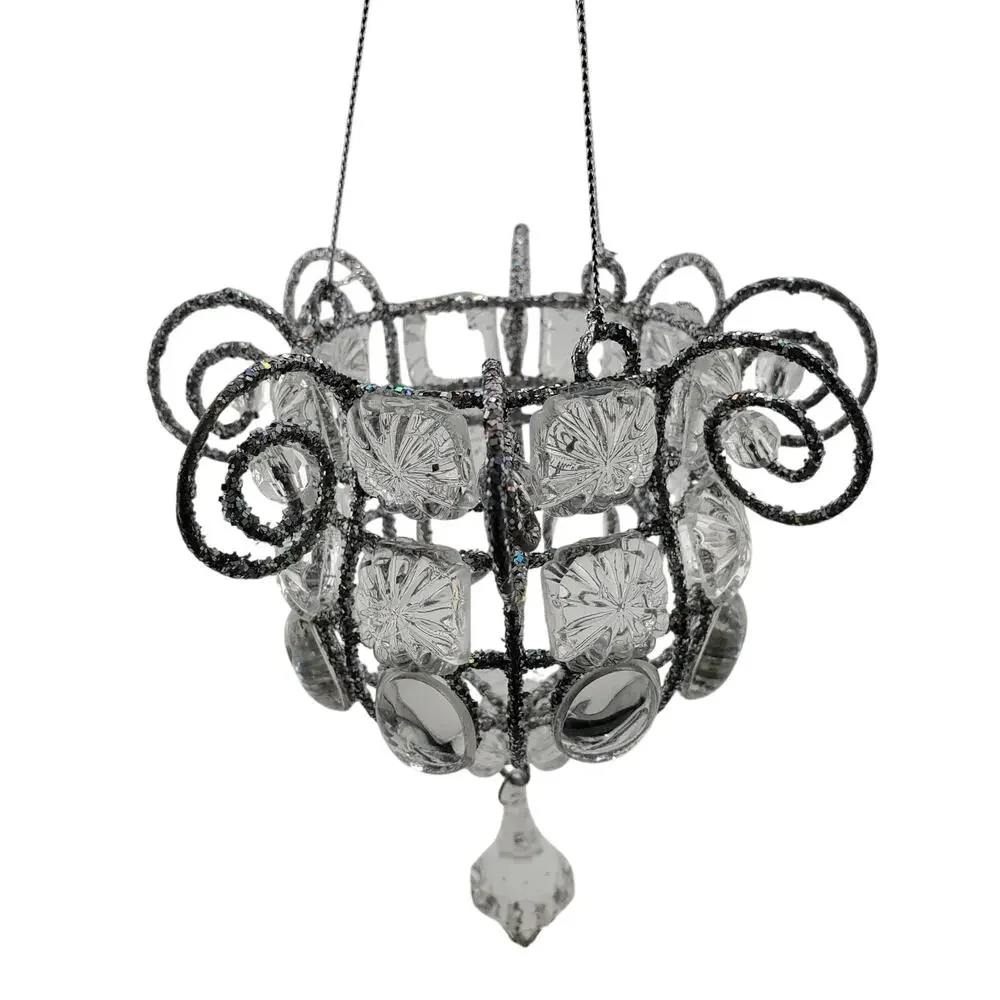 Vintage Katherine Style Jeweled Chandileir Ornaments X6 Silver Crystal Christmas